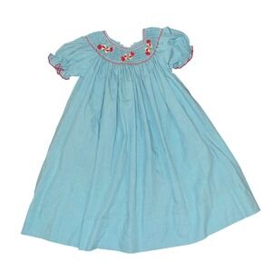 Petite Palace Girls Blue Gingham Smocked Peppermint Candy Christmas Dress Size 3